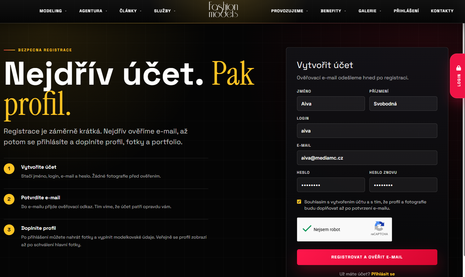 Vyplňte základní registrační údaje